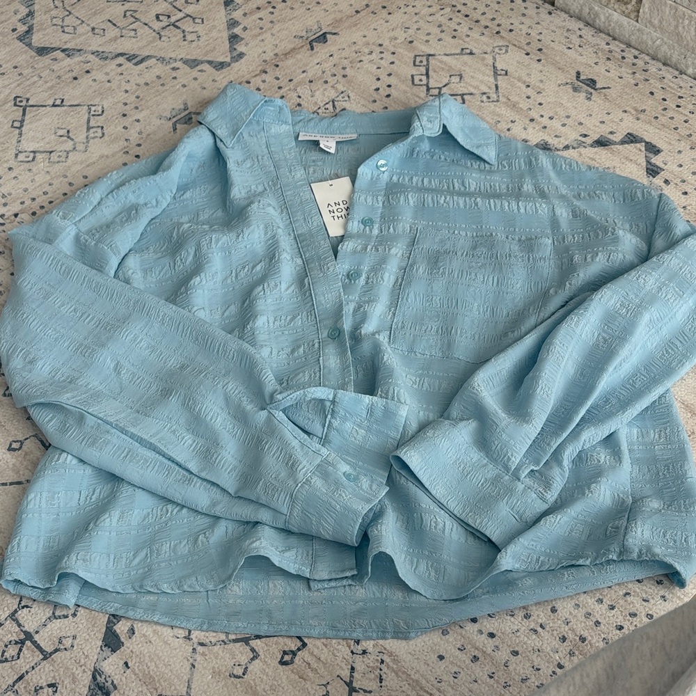 A New Day Women's Light Blue Textured Blouse